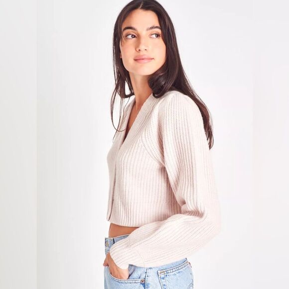 LoveShackFancy Avignon Cropped Cashmere Cardigan in Oatmeal XXL NWT - Picture 4 of 12